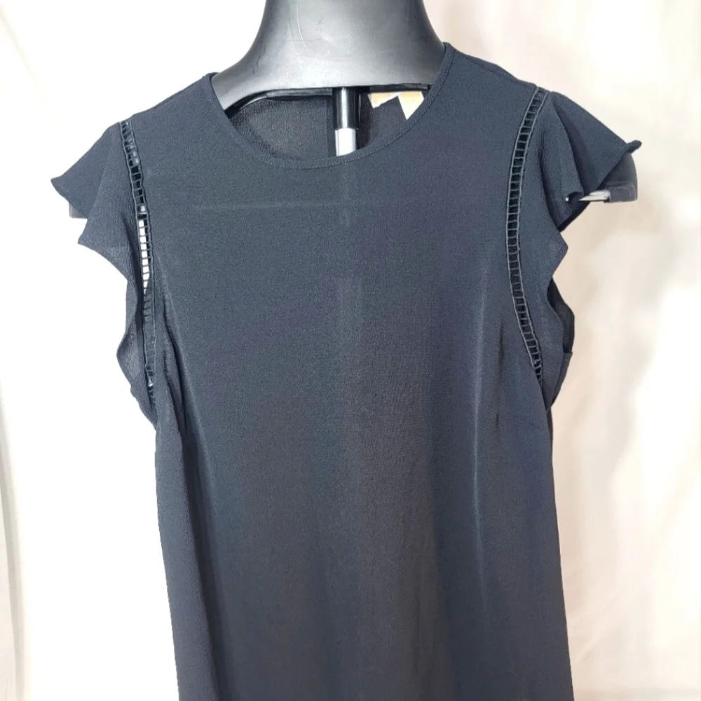 Michael Kors Black Detailed Ruffle Capped Sleeve Size M - Picture 1 of 5